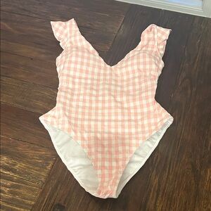Southern Tide Pink Gingham Ruffle-Strap One-Piece Swimsuit